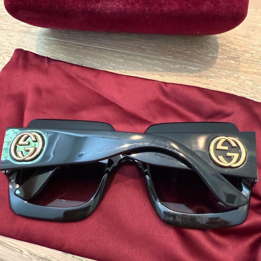 Gucci Black Rectangle Sunglasses with Gold Logo